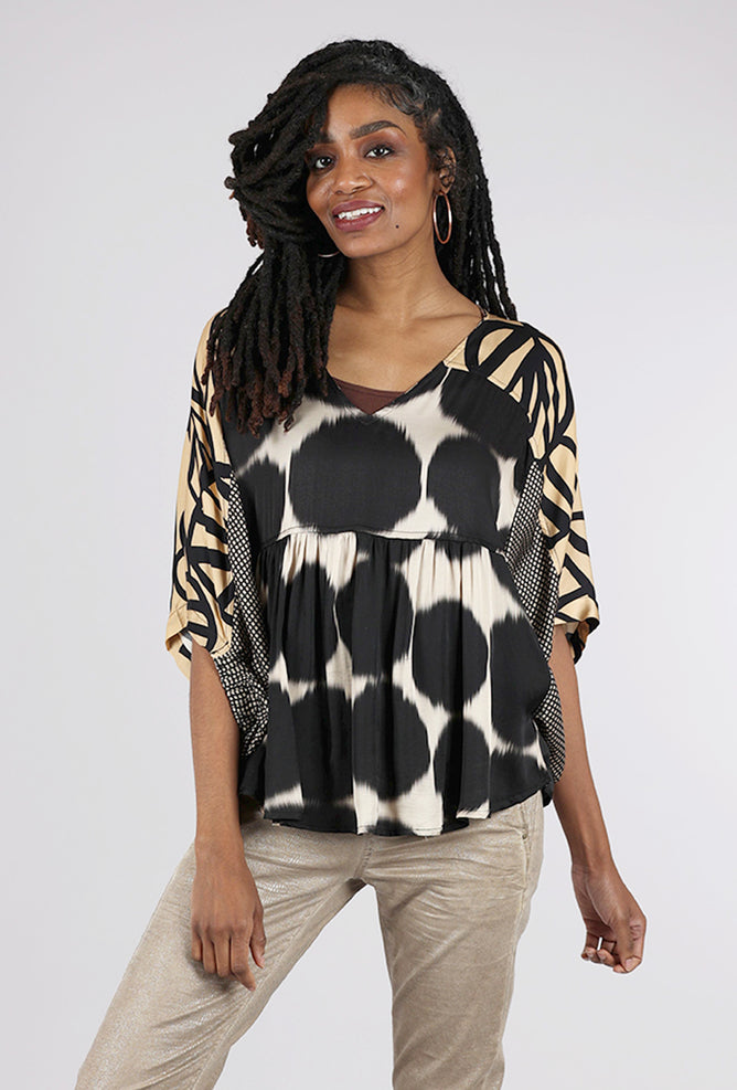 Alembika Serene Print Peasant Blouse, Black/Taupe 