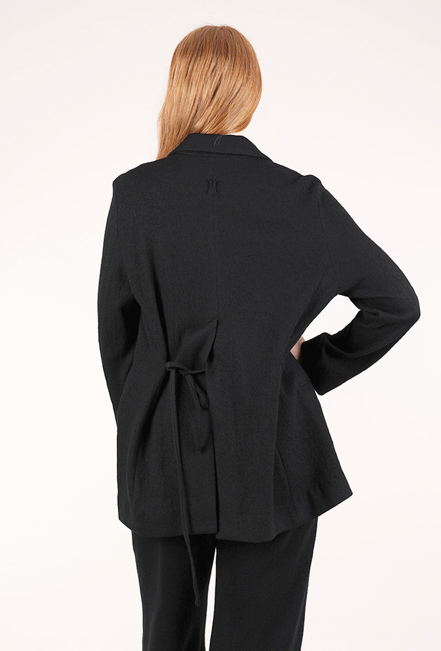 Hannes Roether Wool Flannel Tie Jacket, Black 