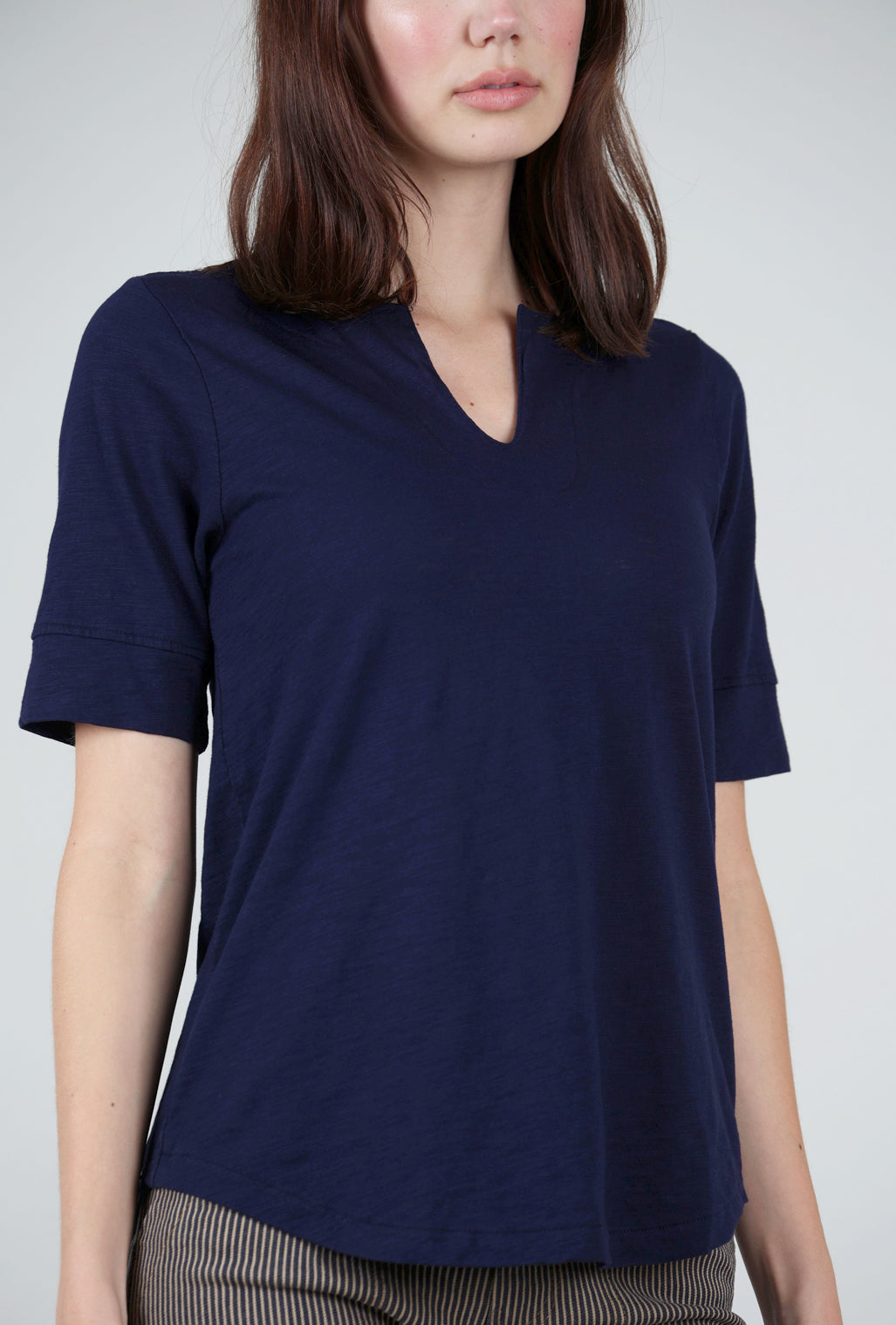 Mododoc Half-Sleeve Split-Neck Relaxed Tee, Navy Licorice 