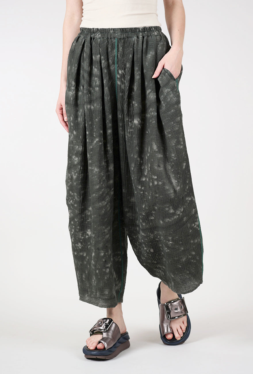 Mieko Mintz Ripple Kantha Tucked Gather Pant, Green 