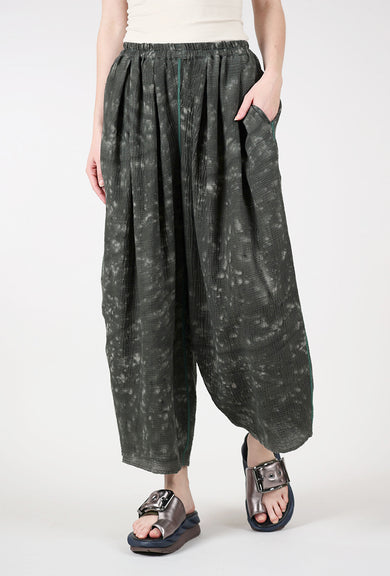 Mieko Mintz Ripple Kantha Tucked Gather Pant, Green 