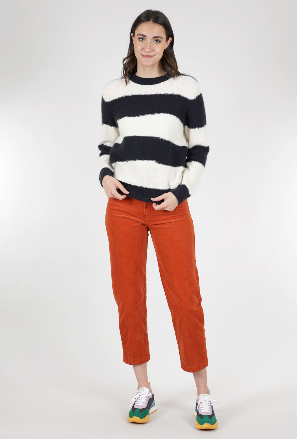 Estheme Cashmere Cozy Lofted Cashmere Pullover, Cream/Navy 