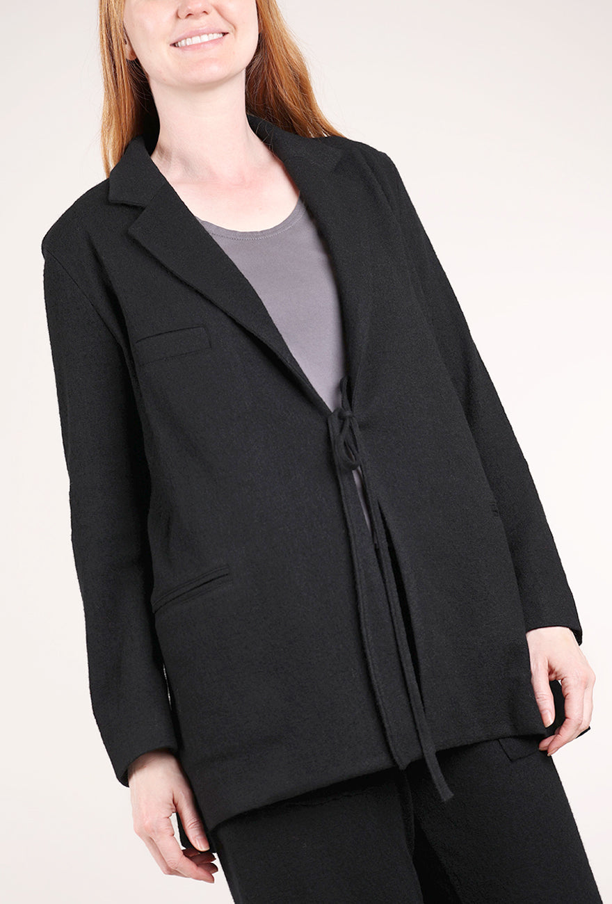 Hannes Roether Wool Flannel Tie Jacket, Black 
