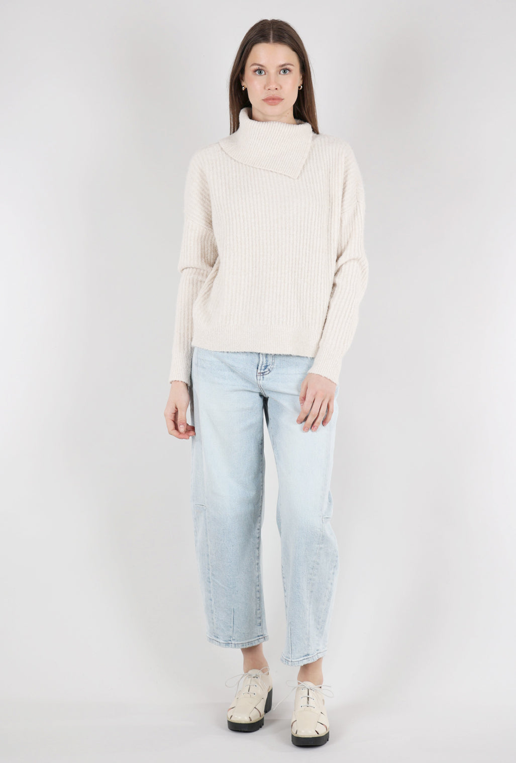 Lilla P Easy Split Collar Sweater, Salt 