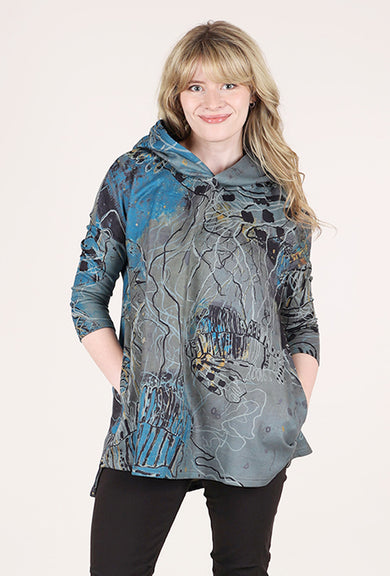 3 Potato Swing Plush Print Hoodie, Storm/Ocean 