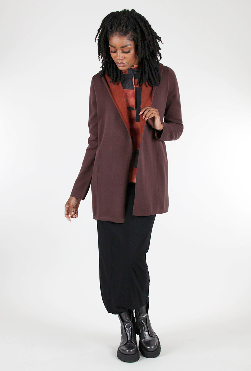 Margaret O'Leary St. Maarten Cotton Cardie, Cocoa/Redwood 