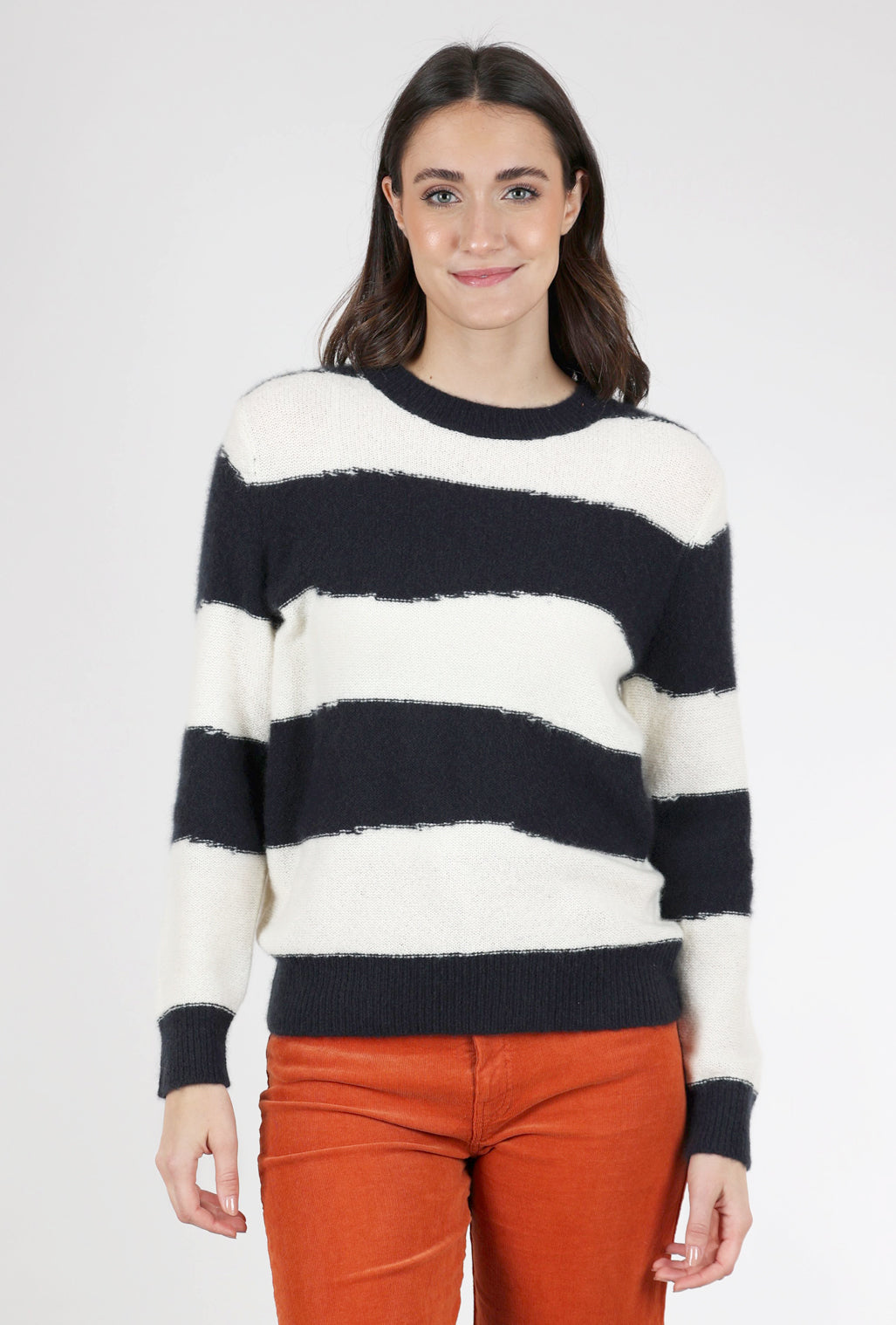 Estheme Cashmere Cozy Lofted Cashmere Pullover, Cream/Navy 