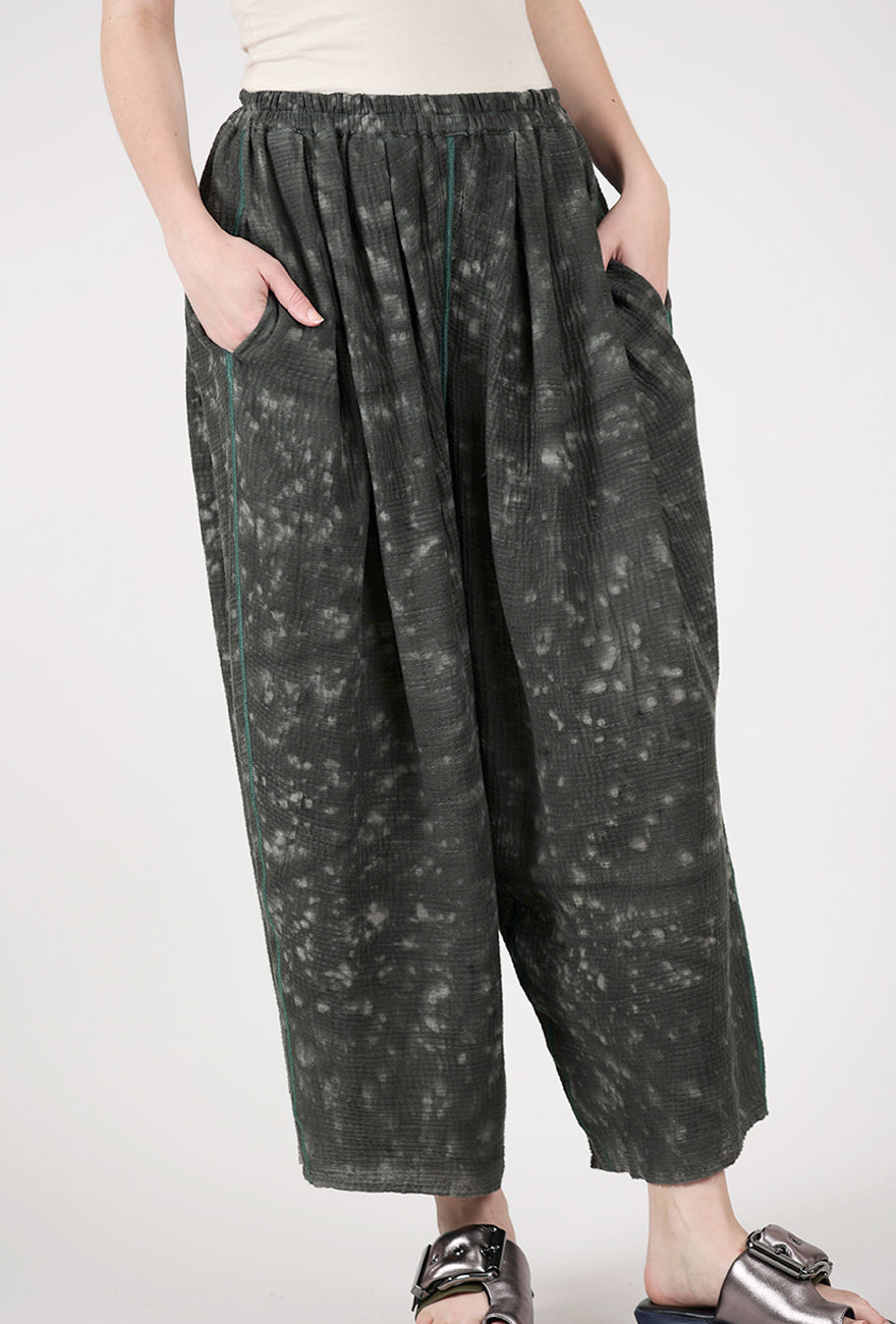 Mieko Mintz Ripple Kantha Tucked Gather Pant, Green 