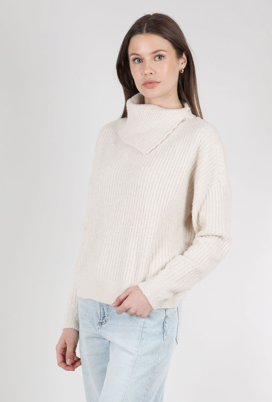 Lilla P Easy Split Collar Sweater, Salt 