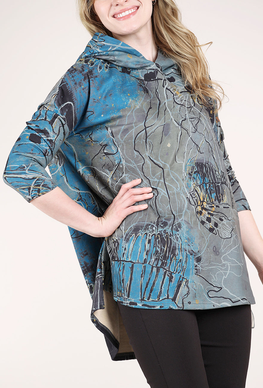 3 Potato Swing Plush Print Hoodie, Storm/Ocean 