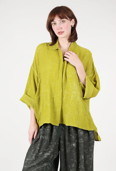 Mieko Mintz Sun Dyed Ripple Crop Tent Shirt, Chartreuse 