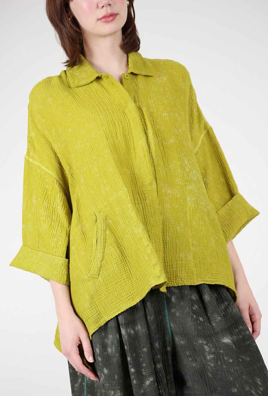 Mieko Mintz Sun Dyed Ripple Crop Tent Shirt, Chartreuse 