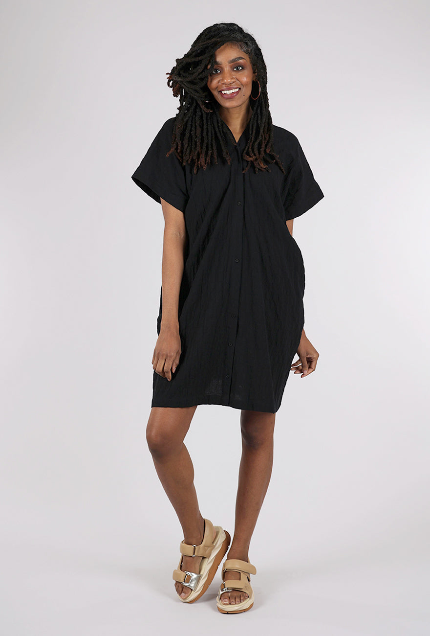 There Elsewhere Button Down Boxy Dress, Black 