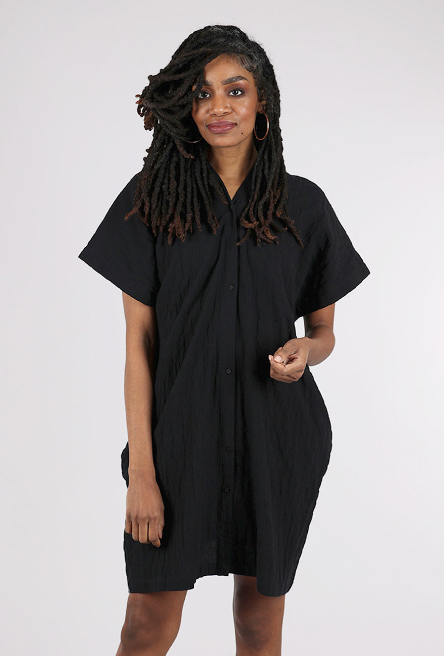 There Elsewhere Button Down Boxy Dress, Black 