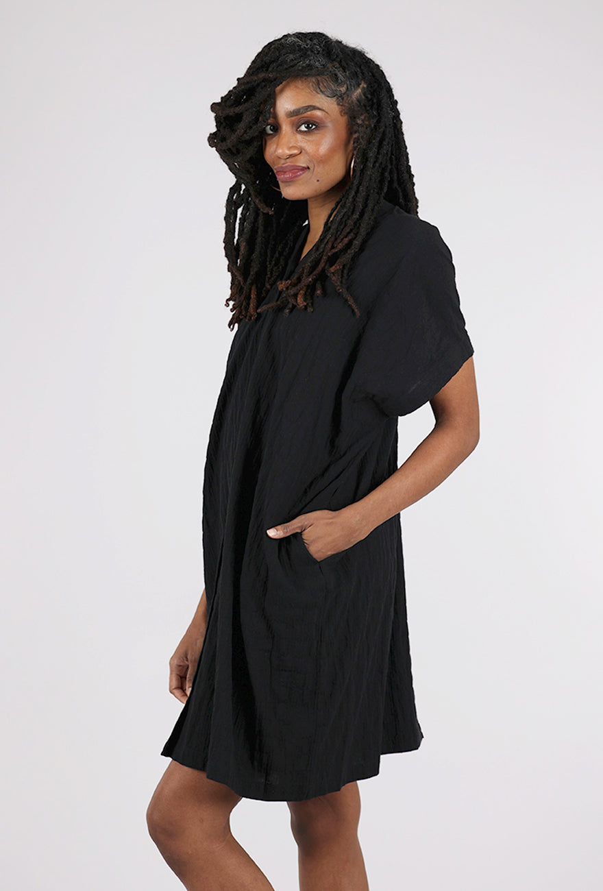 There Elsewhere Button Down Boxy Dress, Black 