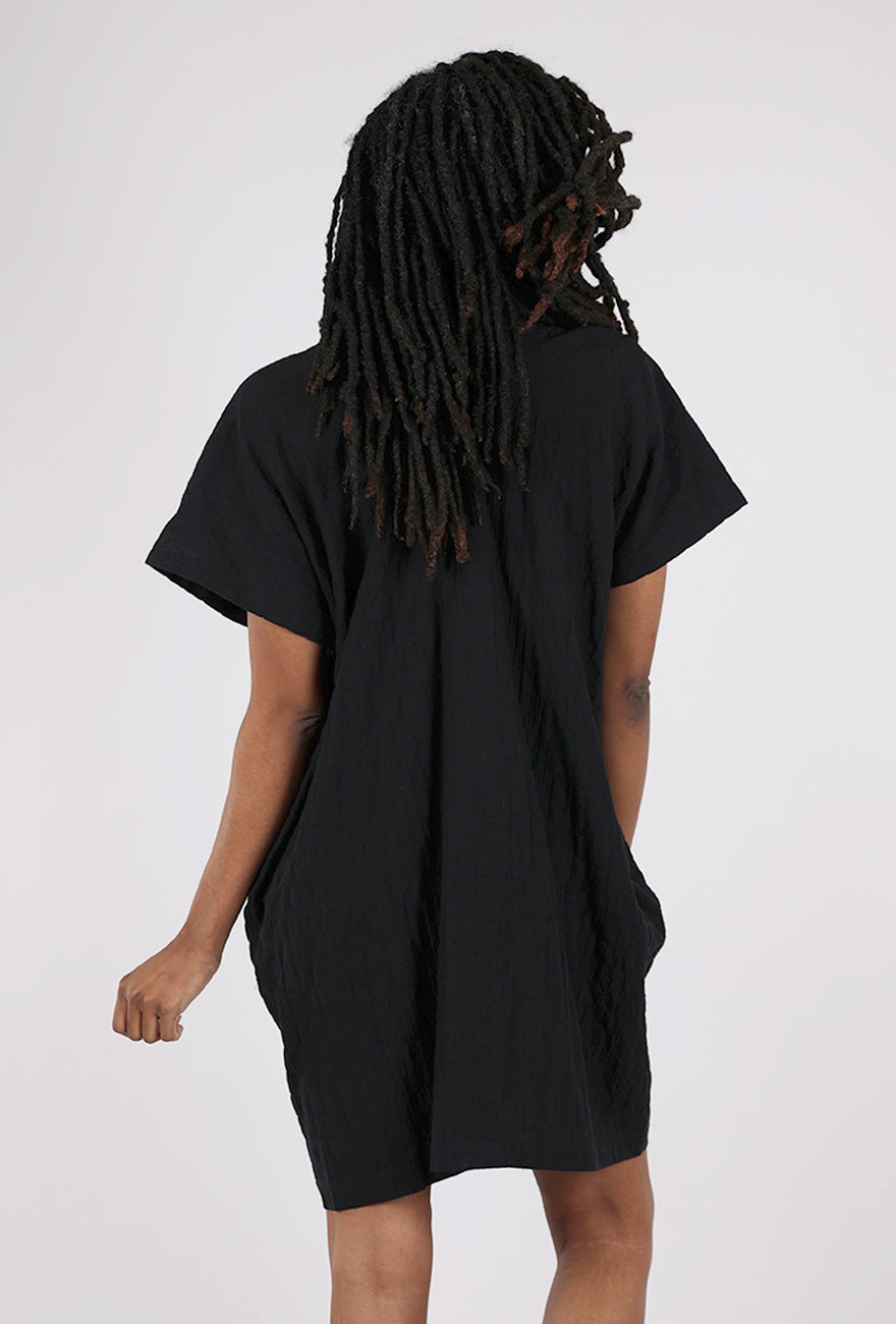 There Elsewhere Button Down Boxy Dress, Black 