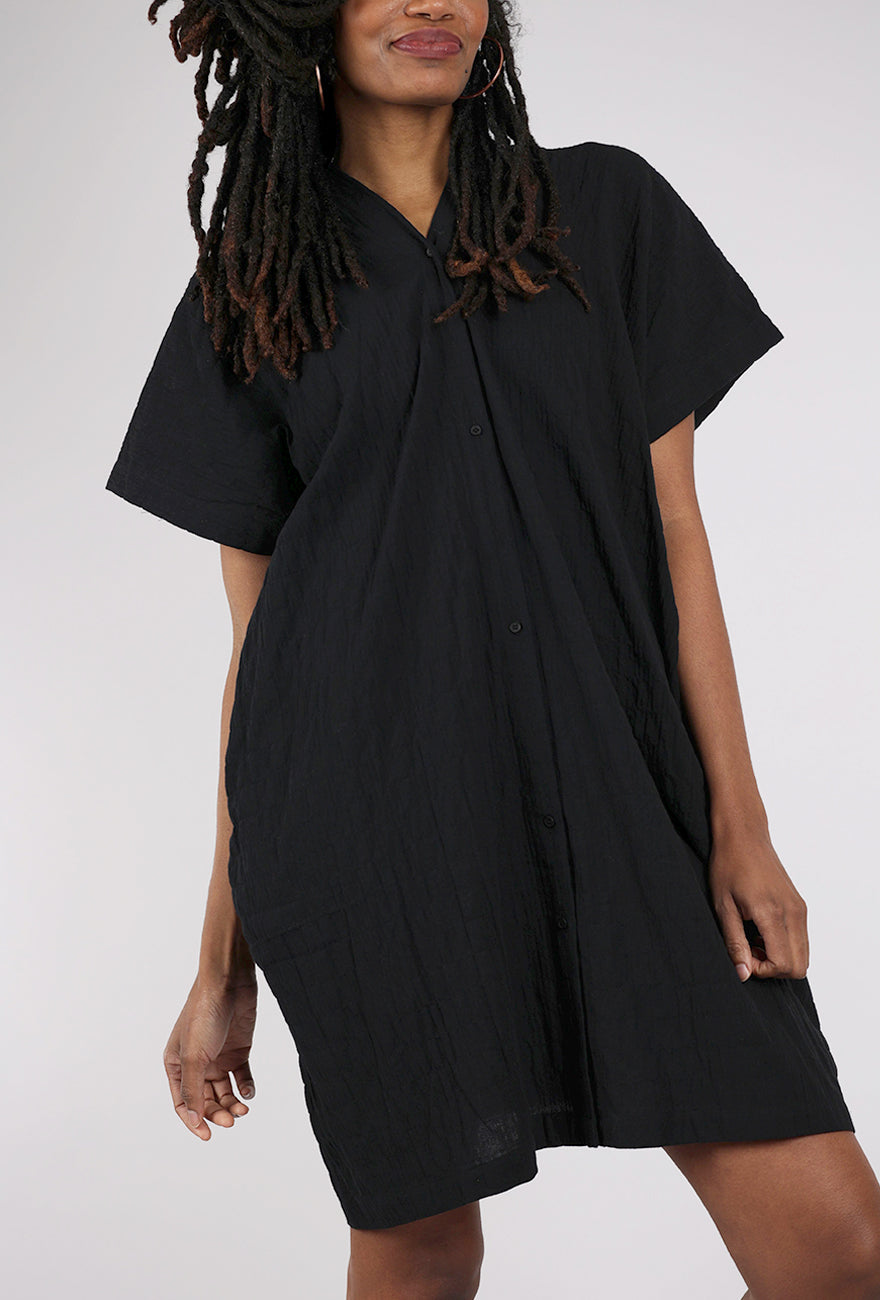 There Elsewhere Button Down Boxy Dress, Black 