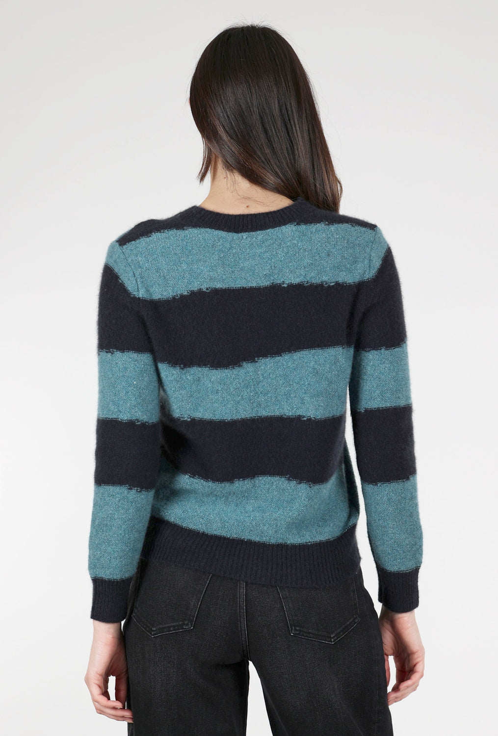 Estheme Cashmere Cozy Lofted Cashmere Pullover, Black/Utopia Stripe 