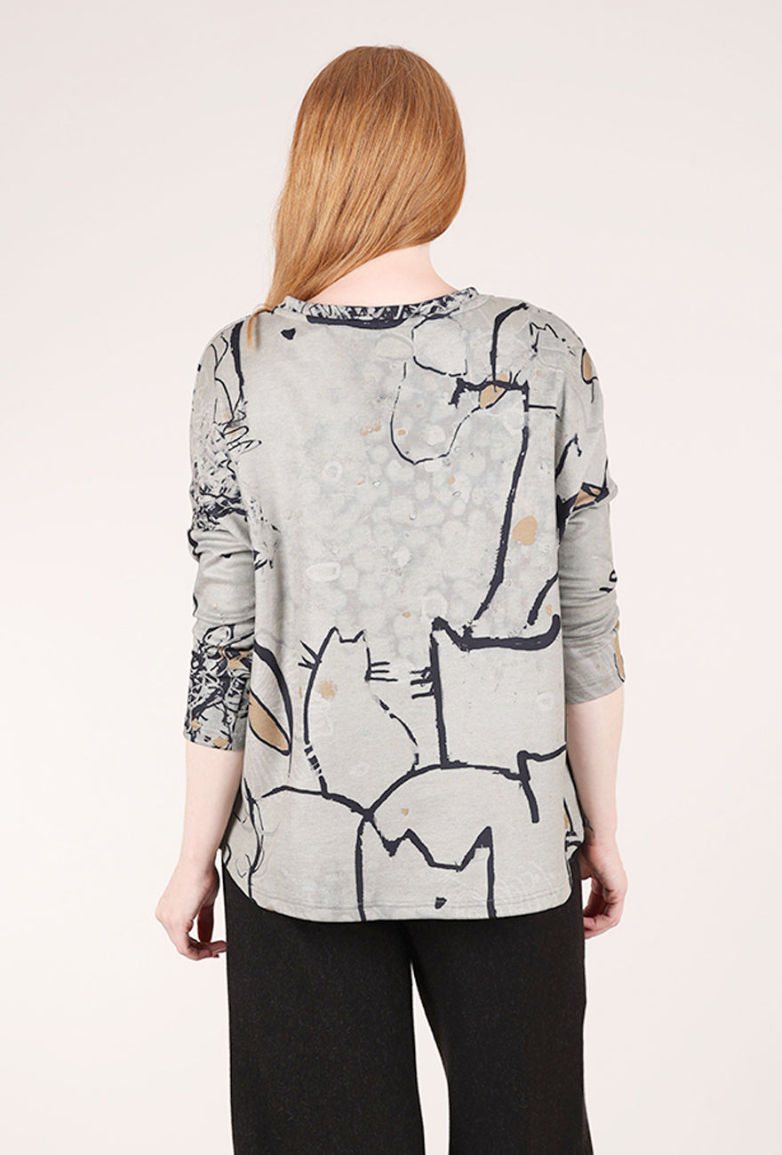 3 Potato Plush Print Vneck Top, Sage/Black 