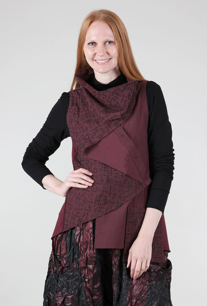 Luukaa Folded Details Vest, Burgundy/Black 