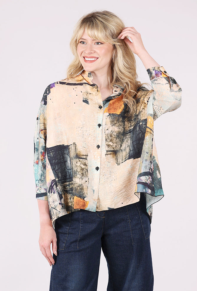 3 Potato Collared Swing Top, Peach/Jade 