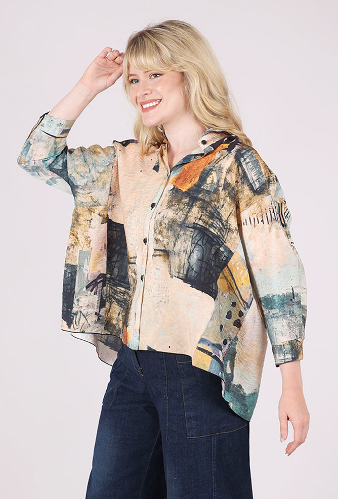 3 Potato Collared Swing Top, Peach/Jade 