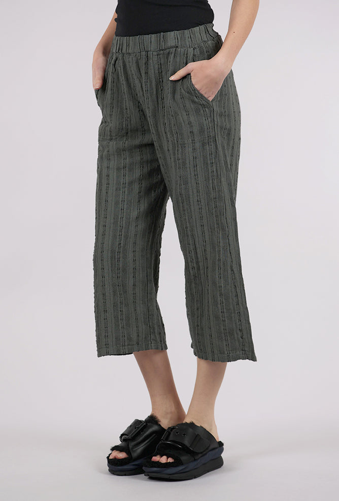 Cut Loose Bumpy Stripe Linen Crop Pant, Clay 