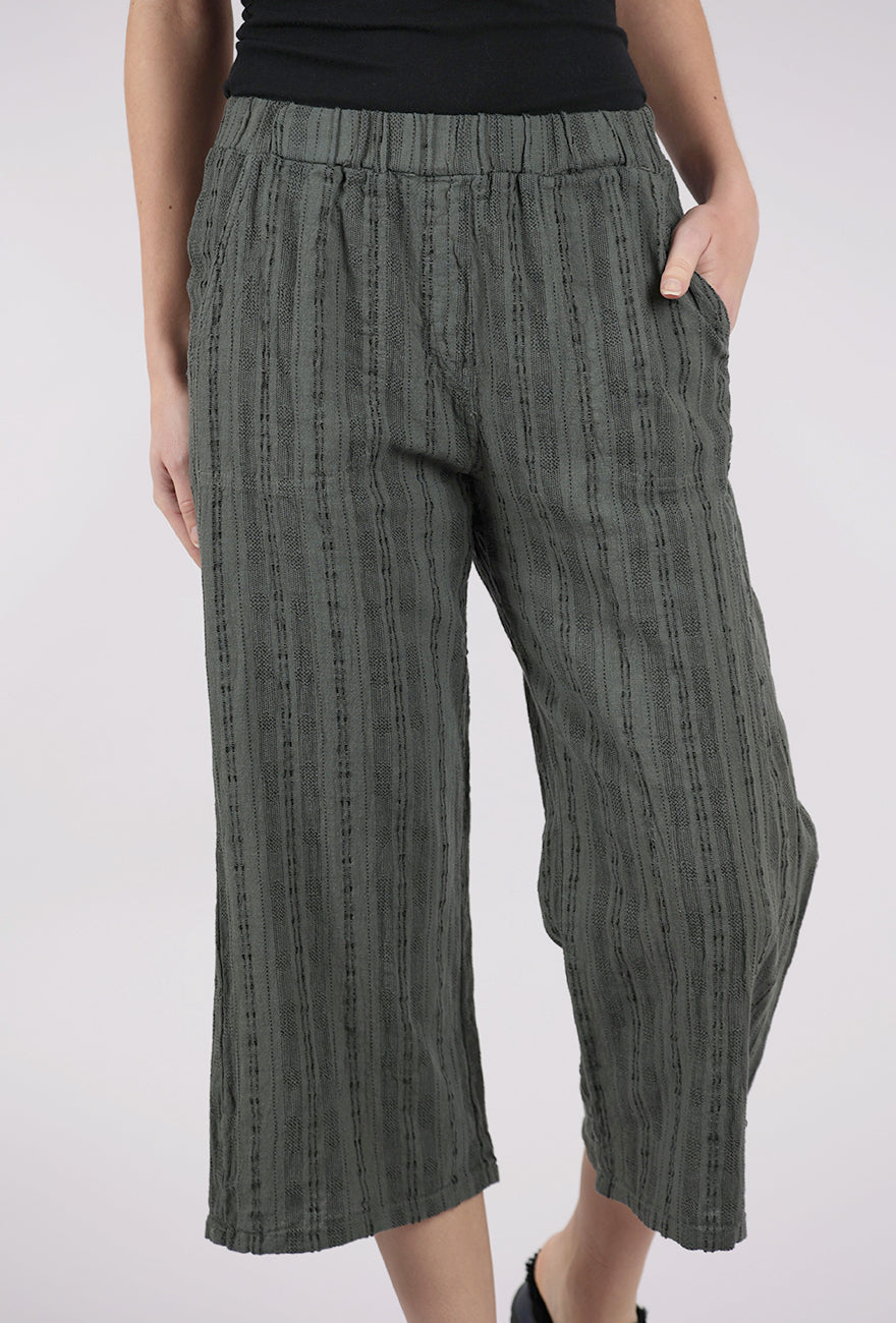 Cut Loose Bumpy Stripe Linen Crop Pant, Clay 