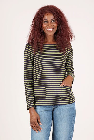 Bibico Stripe Sailor Tee, Navy/Chartreuse 