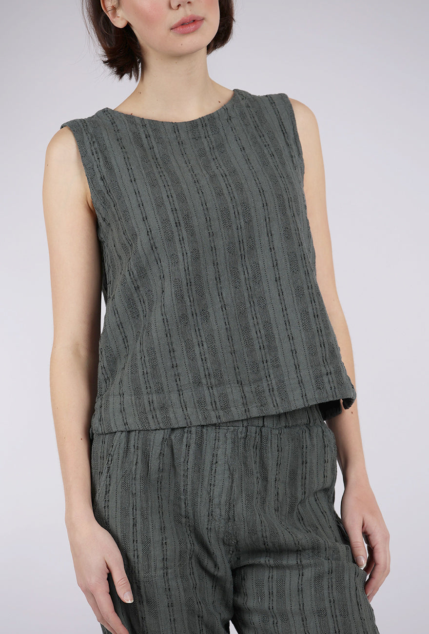 Cut Loose Bumpy Stripe Linen Shell, Clay 