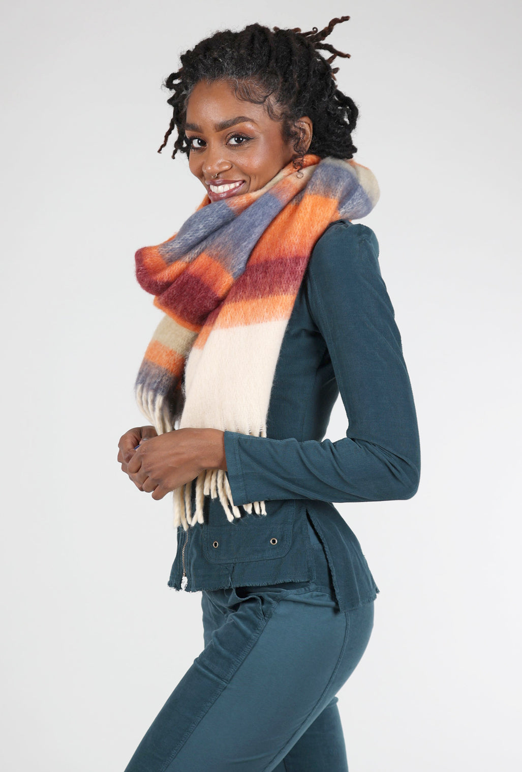 Knit Bon Bons Brushed Colorblock Scarf, Orange/Ivory 