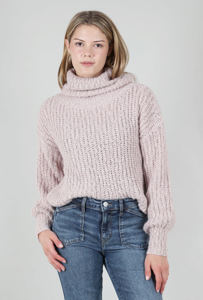 Mystree Cropped Chunky Knit Sweater, Pink Vanilla 