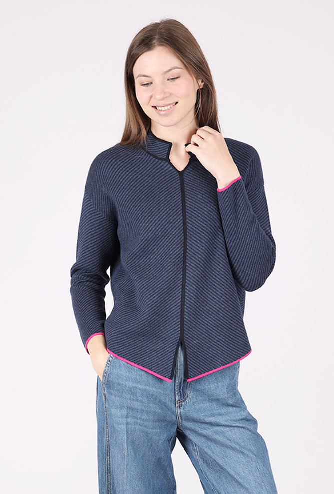 Nehru Collar Sweater, Denim