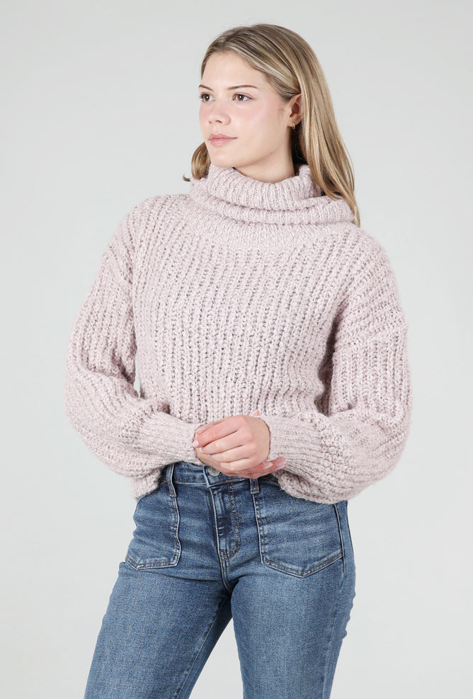 Mystree Cropped Chunky Knit Sweater, Pink Vanilla 