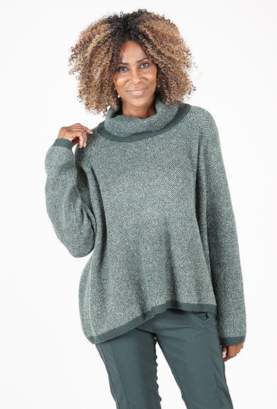 Rundholz Pointillism Jacquard Funnel Swing Sweater, Forest/Park 