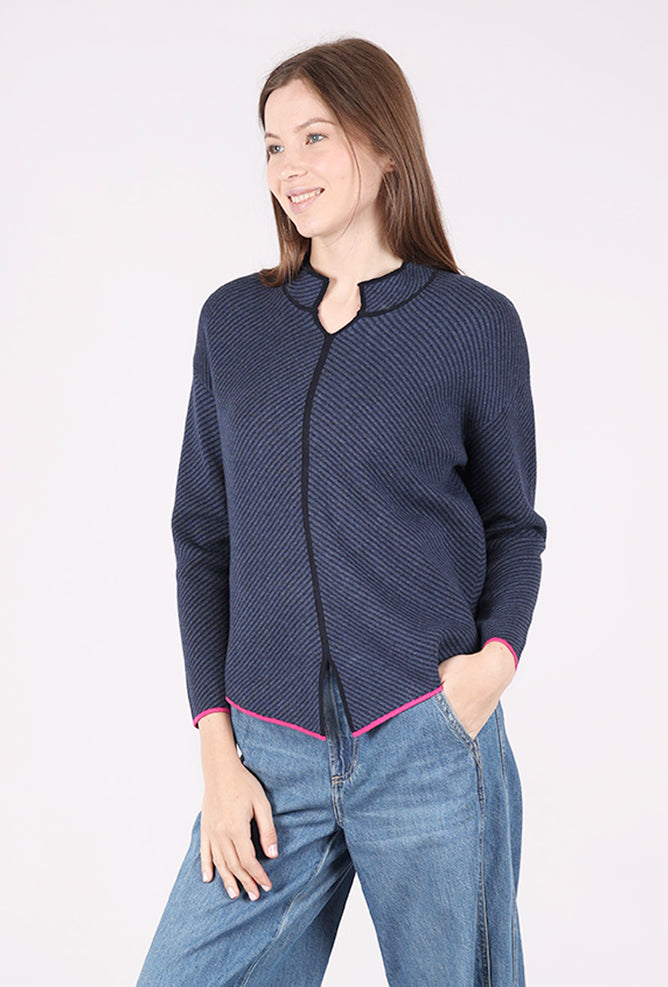 Nehru Collar Sweater, Denim