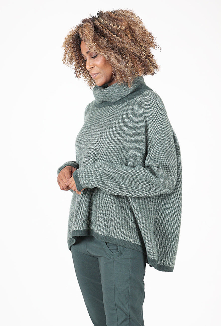 Pointillism Jacquard Funnel Swing Sweater, Forest/Park Angle 2