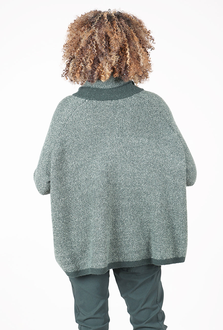Pointillism Jacquard Funnel Swing Sweater, Forest/Park
