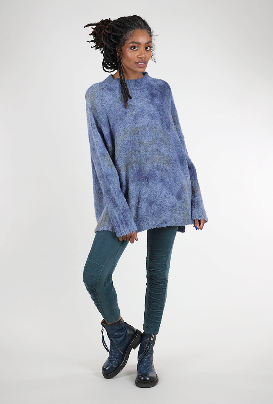 Iridium Hand-Painted Cozy Sweater, Denim Blue One Size Denim