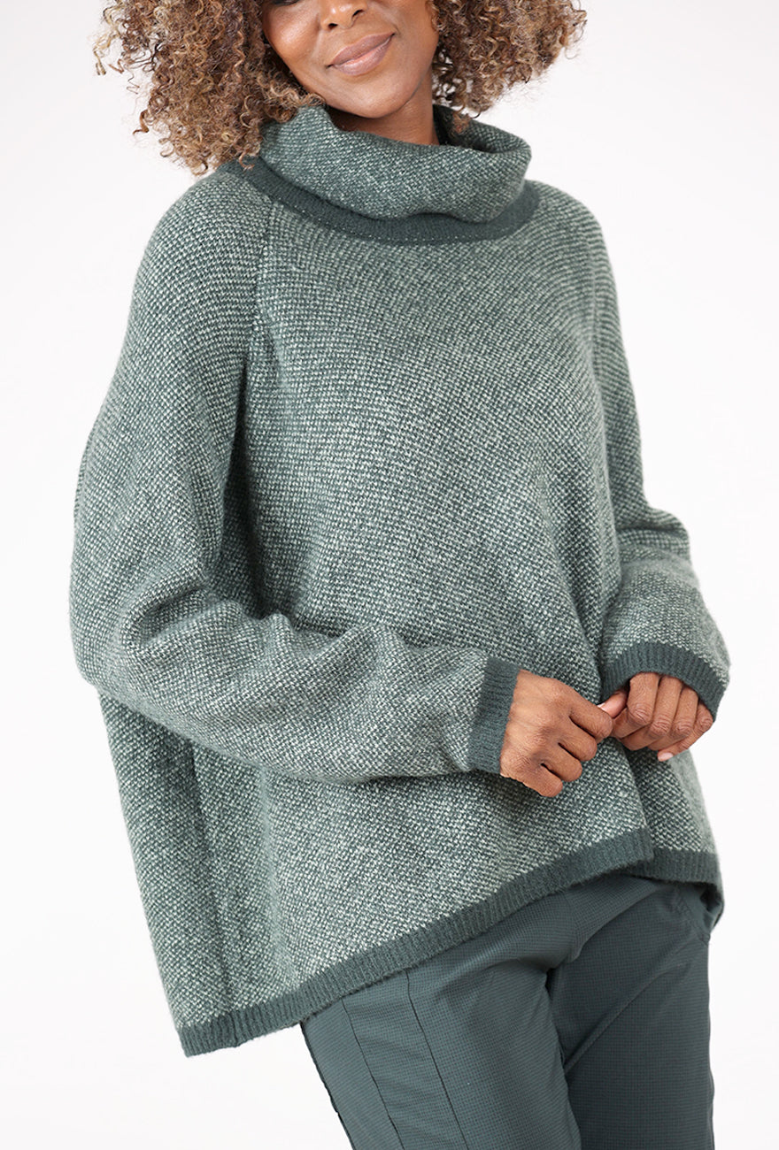 Pointillism Jacquard Funnel Swing Sweater, Forest/Park Angle 4