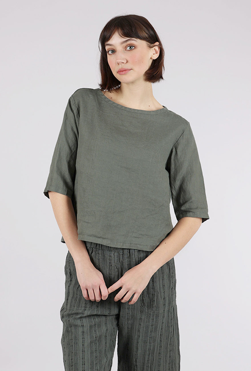 Cut Loose Hanky Linen Elbow Sleeve Top, Clay 