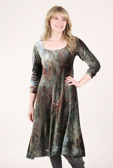 Heyne Bogut Hand-Dyed Velvet Empire Dress, Grays 