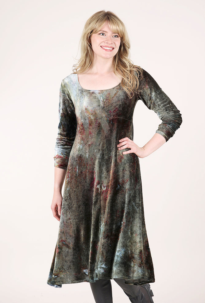 Heyne Bogut Hand-Dyed Velvet Empire Dress, Grays 