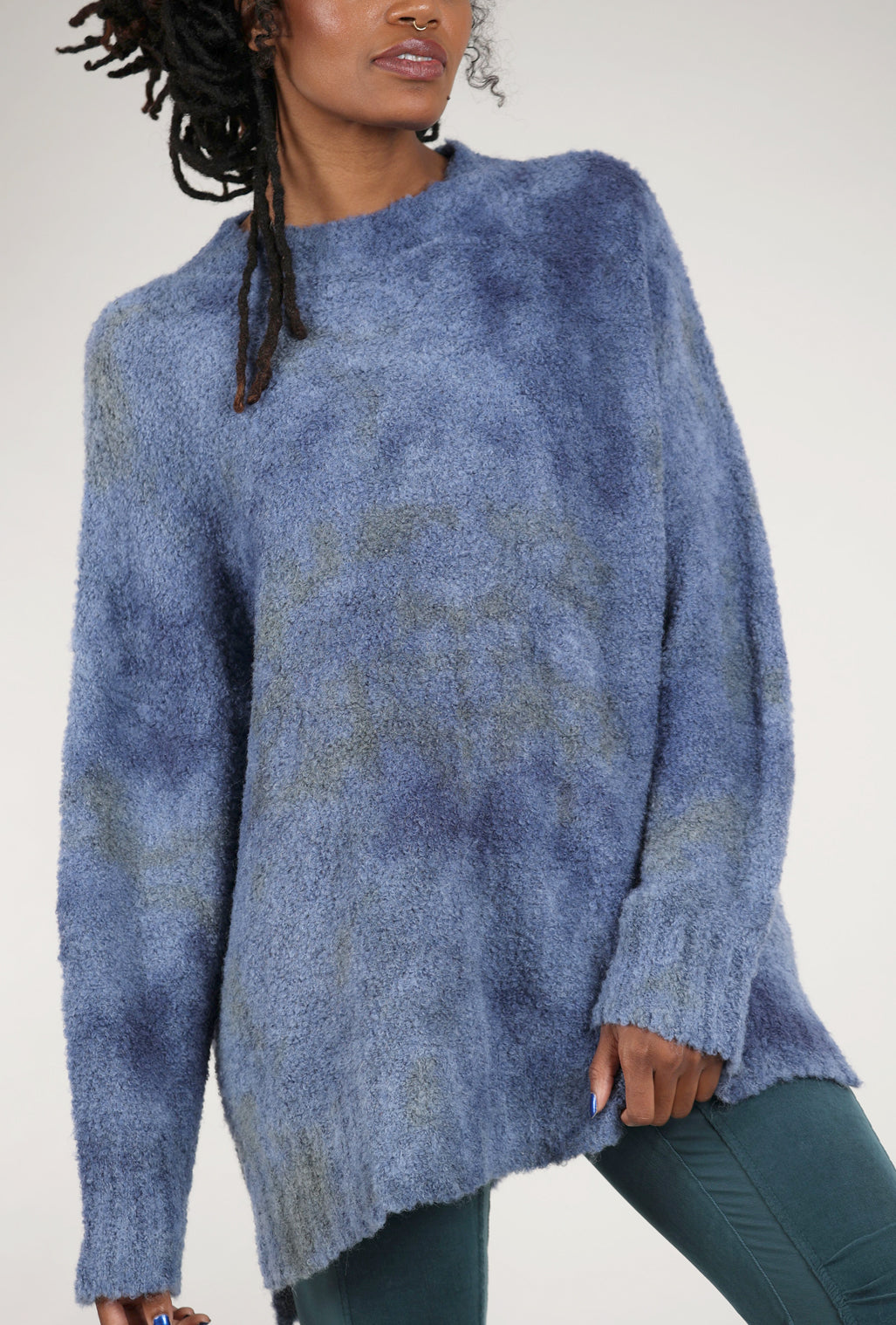 Iridium Hand-Painted Cozy Sweater, Denim Blue One Size Denim