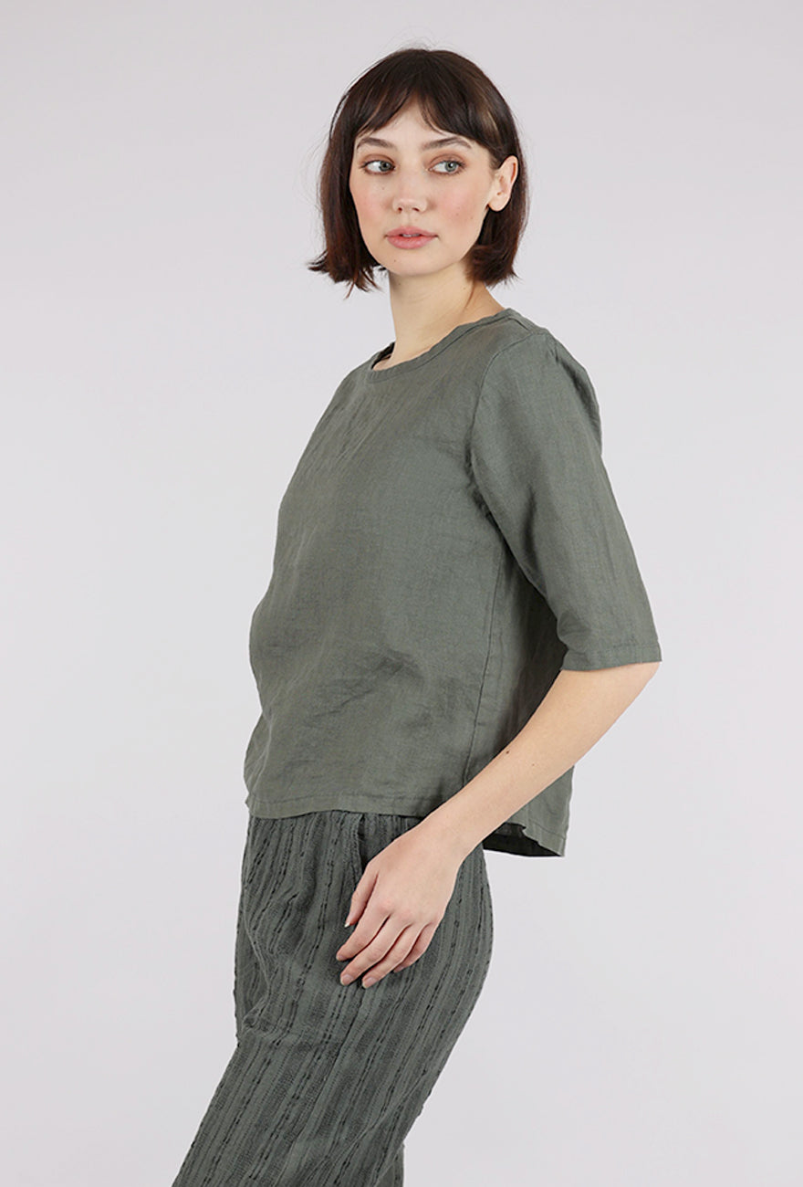 Cut Loose Hanky Linen Elbow Sleeve Top, Clay 