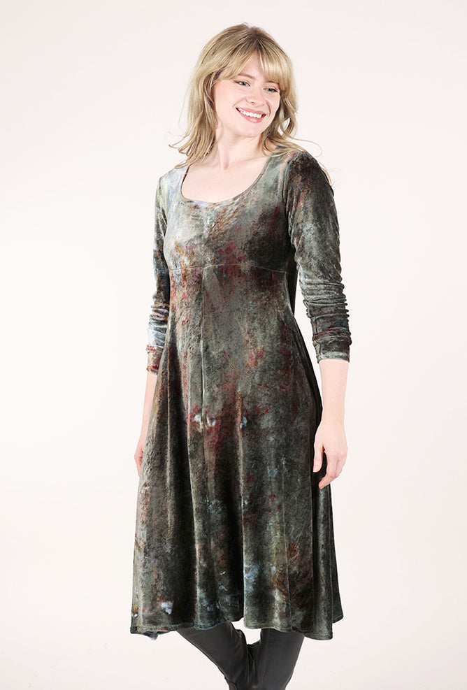 Heyne Bogut Hand-Dyed Velvet Empire Dress, Grays 