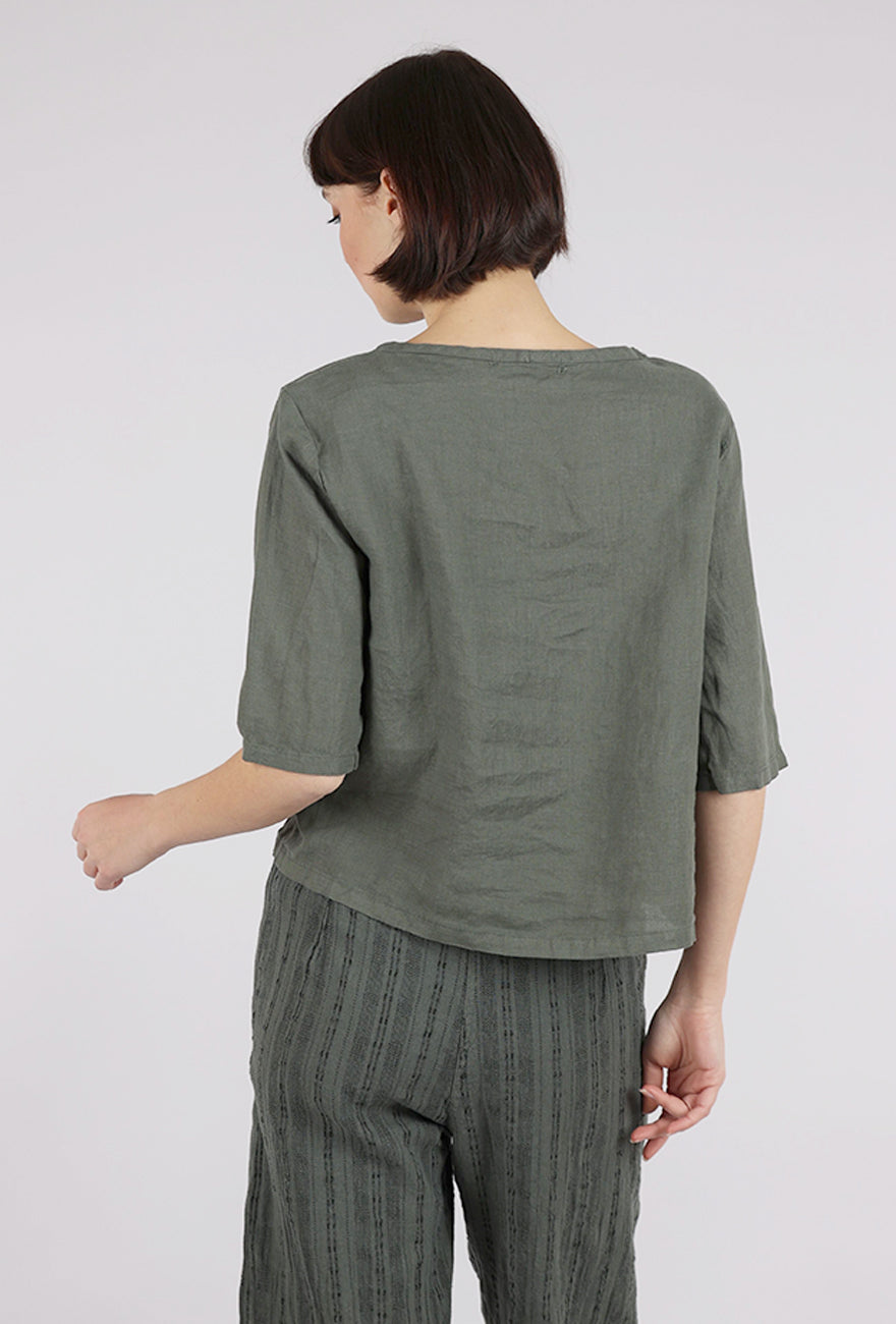 Cut Loose Hanky Linen Elbow Sleeve Top, Clay 