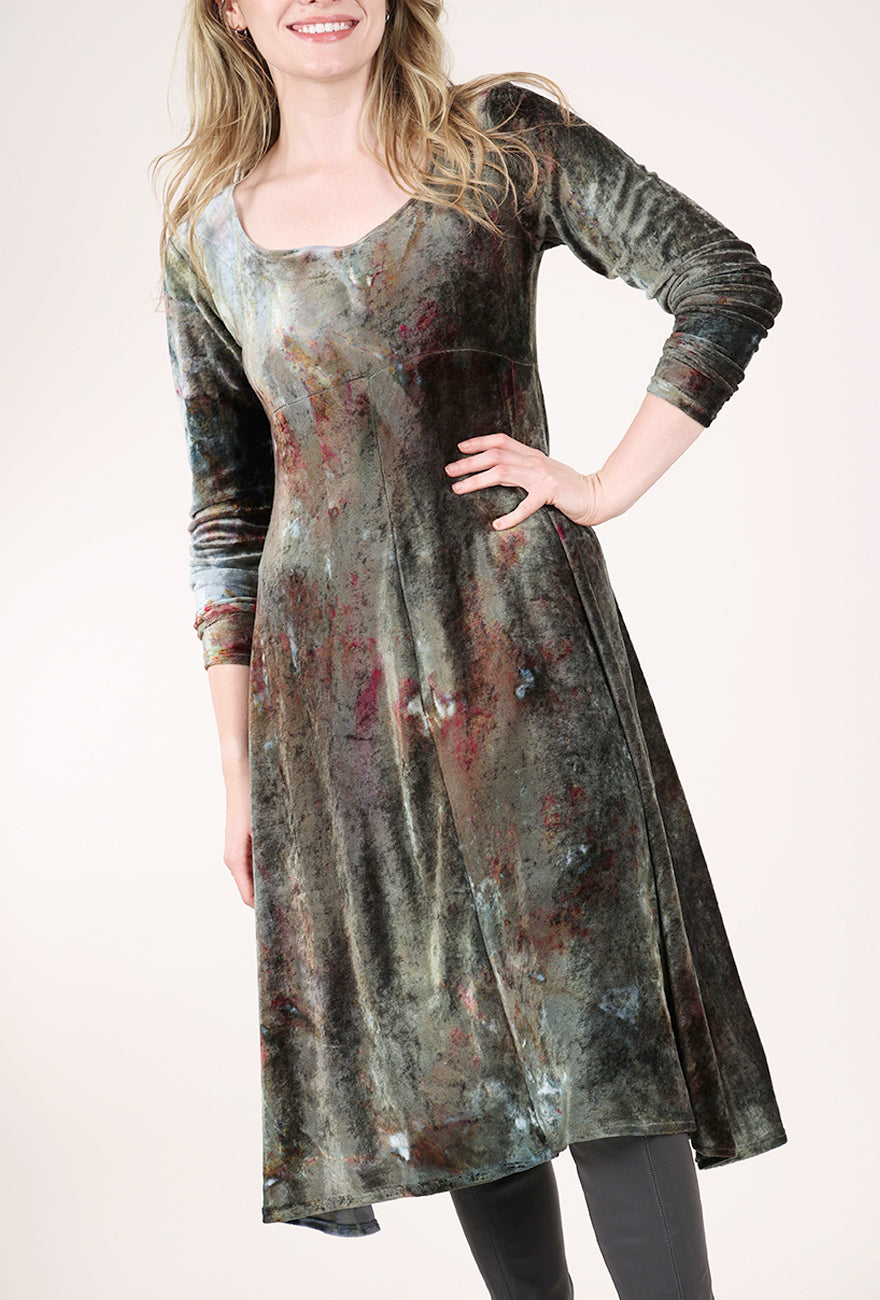 Heyne Bogut Hand-Dyed Velvet Empire Dress, Grays 