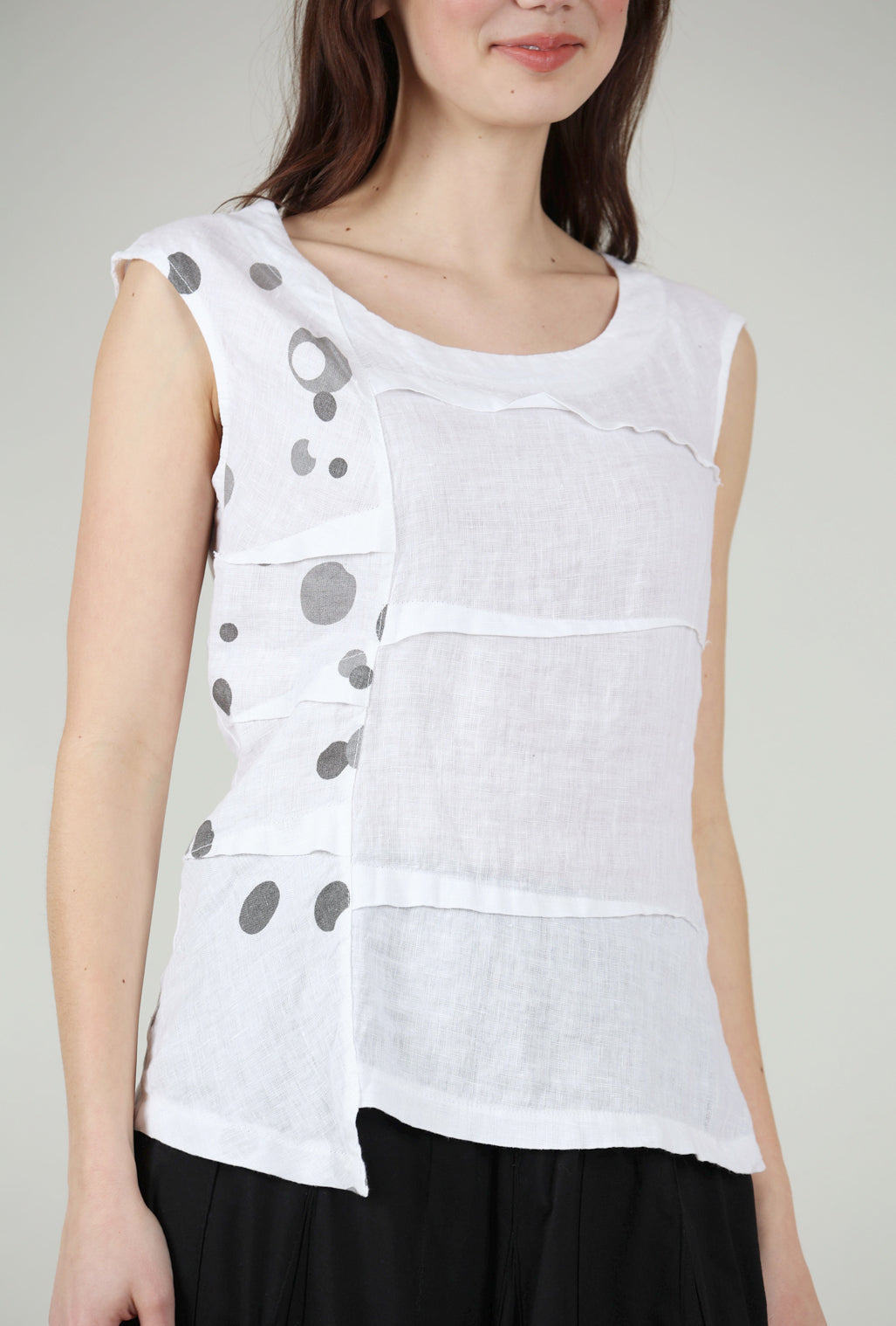 Inizio Dotty Ribbed-Back Linen Shell, White/Gray 