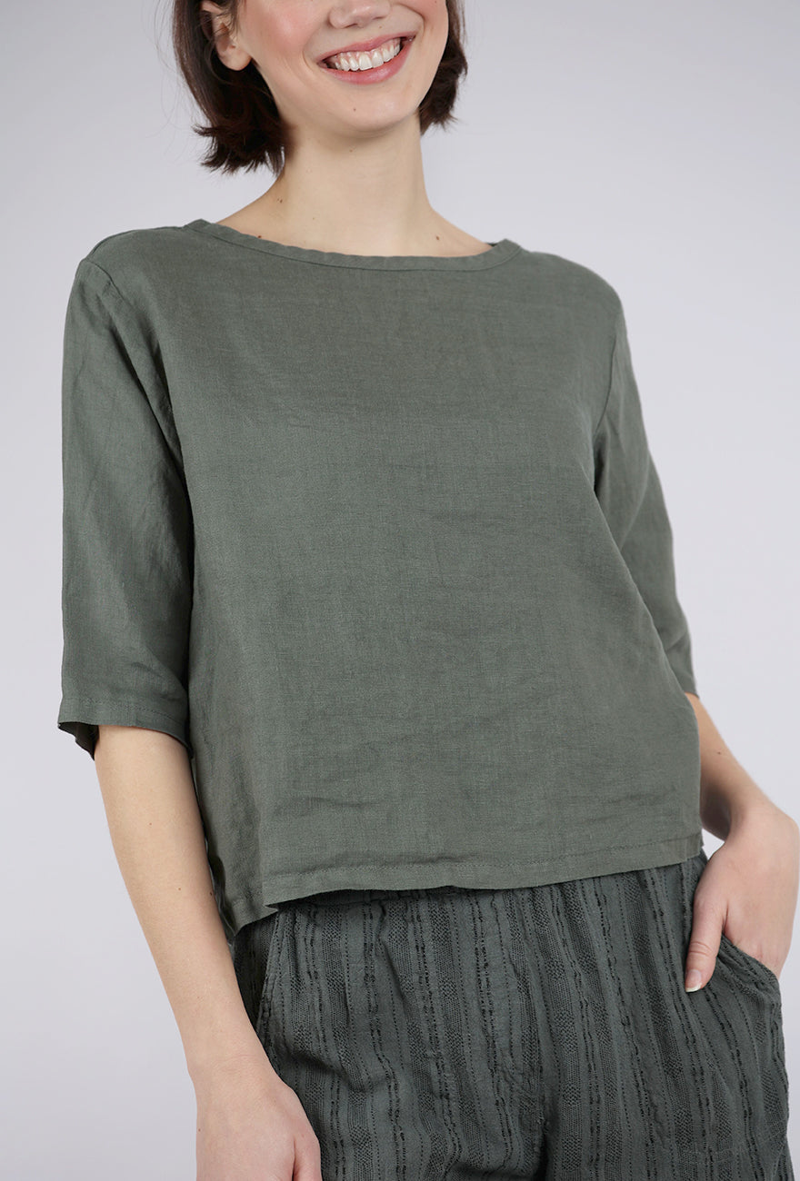 Cut Loose Hanky Linen Elbow Sleeve Top, Clay 